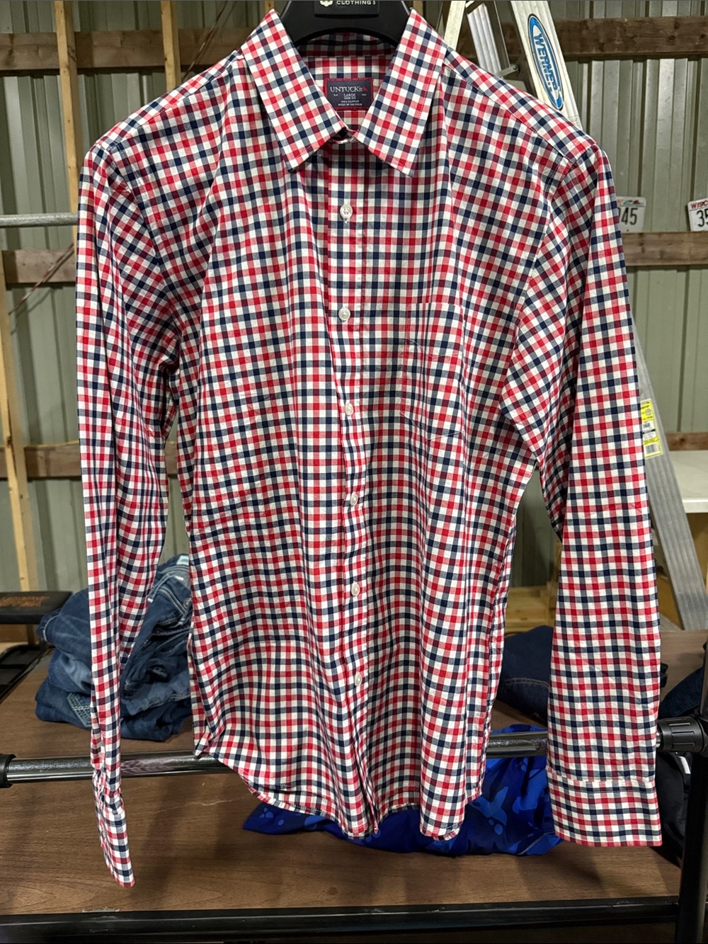 UNTUCKit Men's Red, Blue & White Slim Fit Check Long-Sleeve Button-Down Shirt